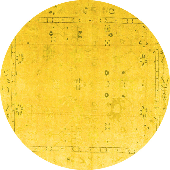 Round Machine Washable Oriental Yellow Traditional Rug, wshabs4320yw