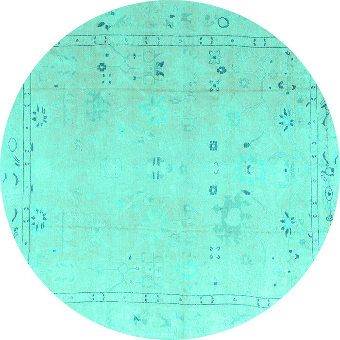 Round Machine Washable Oriental Turquoise Traditional Area Rugs, wshabs4320turq