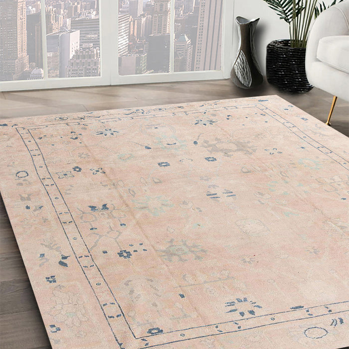 Abstract Desert Sand Beige Oriental Rug in Family Room, abs4320