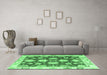 Machine Washable Oriental Emerald Green Traditional Area Rugs in a Living Room,, wshabs4321emgrn