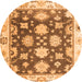 Round Machine Washable Oriental Orange Traditional Area Rugs, wshabs4321org