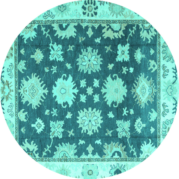 Round Machine Washable Oriental Turquoise Traditional Area Rugs, wshabs4321turq