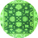 Round Machine Washable Oriental Green Traditional Area Rugs, wshabs4321grn