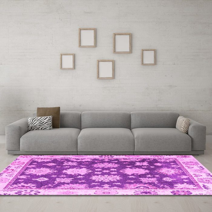 Machine Washable Oriental Pink Traditional Rug in a Living Room, wshabs4321pnk