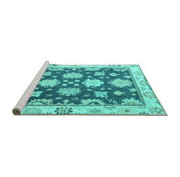 Sideview of Machine Washable Oriental Turquoise Traditional Area Rugs, wshabs4321turq