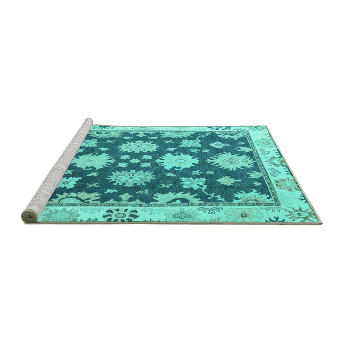 Sideview of Machine Washable Oriental Turquoise Traditional Area Rugs, wshabs4321turq