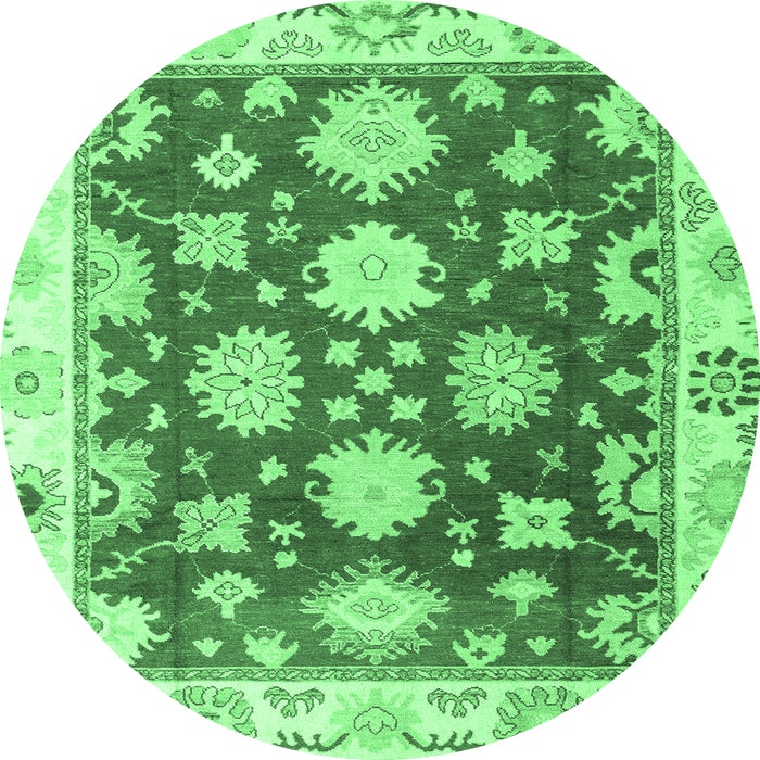Round Machine Washable Oriental Emerald Green Traditional Area Rugs, wshabs4321emgrn