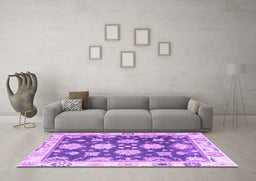 Machine Washable Oriental Purple Traditional Area Rugs in a Living Room, wshabs4321pur