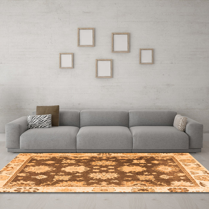 Machine Washable Oriental Orange Traditional Area Rugs in a Living Room, wshabs4321org