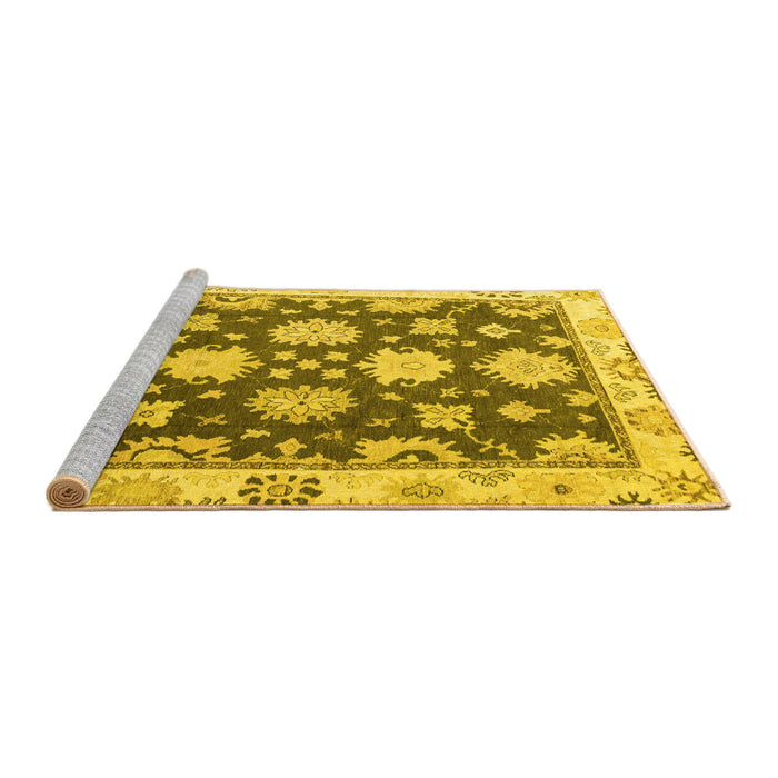 Sideview of Machine Washable Oriental Yellow Traditional Rug, wshabs4321yw