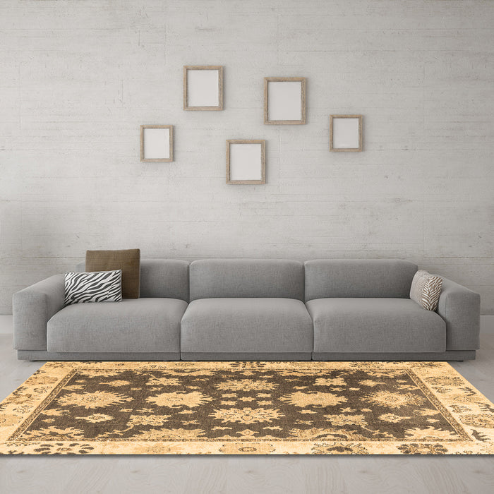 Machine Washable Oriental Brown Traditional Rug in a Living Room,, wshabs4321brn