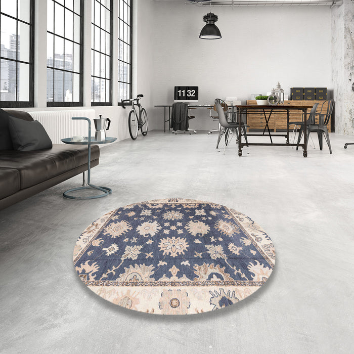 Round Machine Washable Abstract Desert Sand Beige Rug in a Office, wshabs4321