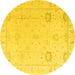 Round Oriental Yellow Traditional Rug, abs4322yw