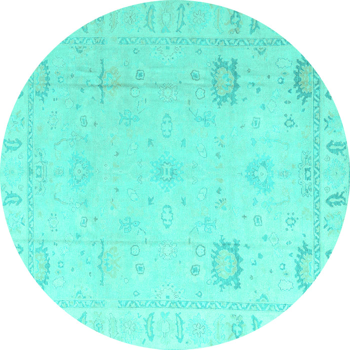 Round Oriental Turquoise Traditional Rug, abs4322turq