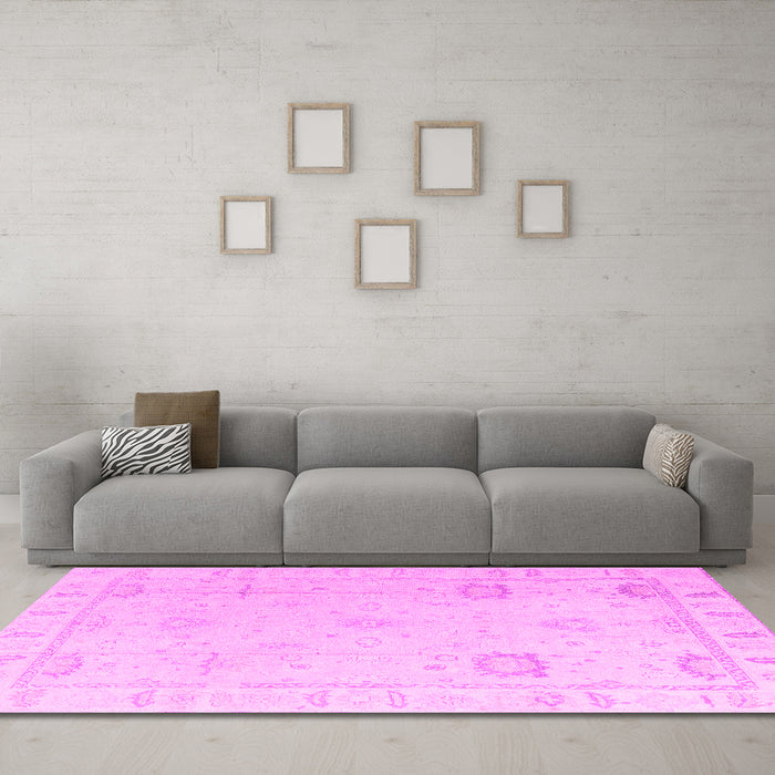 Machine Washable Oriental Pink Traditional Rug in a Living Room, wshabs4322pnk