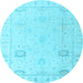 Round Machine Washable Oriental Light Blue Traditional Rug, wshabs4322lblu