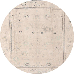 Round Abstract Light Orange Gold Oriental Rug, abs4323