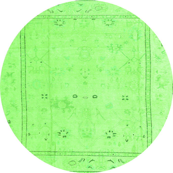 Round Machine Washable Oriental Green Traditional Area Rugs, wshabs4323grn