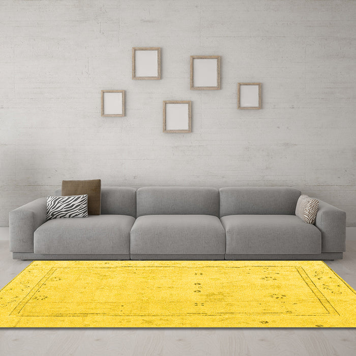 Machine Washable Oriental Yellow Traditional Rug in a Living Room, wshabs4323yw