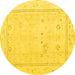 Round Machine Washable Oriental Yellow Traditional Rug, wshabs4323yw