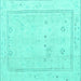 Square Machine Washable Oriental Turquoise Traditional Area Rugs, wshabs4323turq