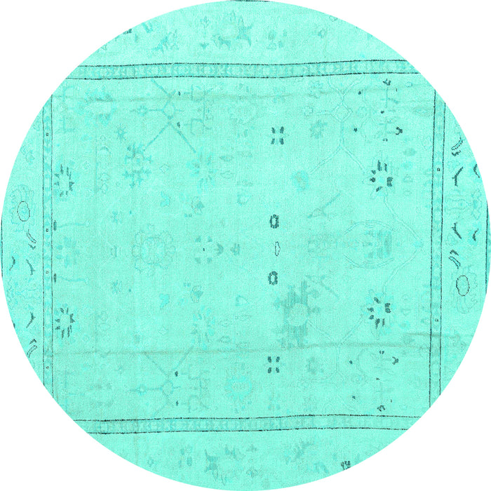 Round Machine Washable Oriental Turquoise Traditional Area Rugs, wshabs4323turq