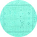 Round Machine Washable Oriental Turquoise Traditional Area Rugs, wshabs4323turq