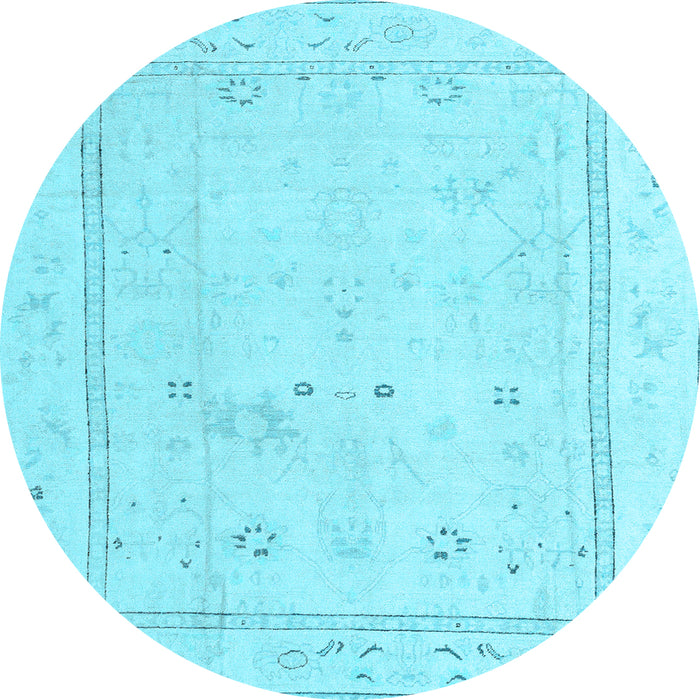 Round Machine Washable Oriental Light Blue Traditional Rug, wshabs4323lblu