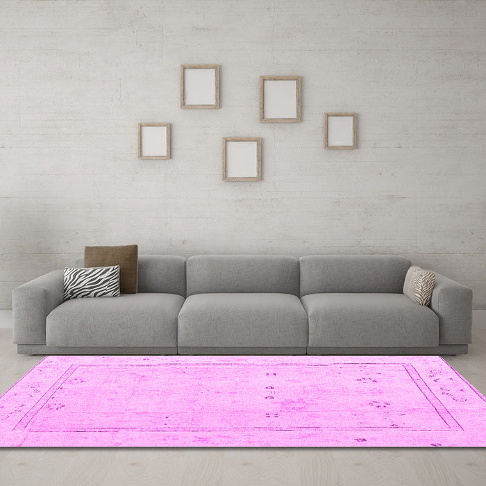 Machine Washable Oriental Pink Traditional Rug in a Living Room, wshabs4323pnk