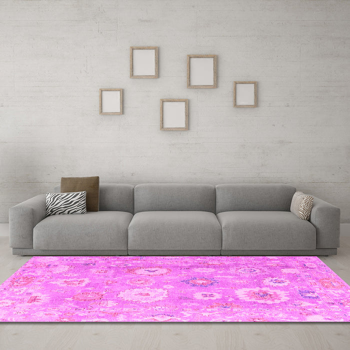 Machine Washable Oriental Pink Traditional Rug in a Living Room, wshabs4324pnk