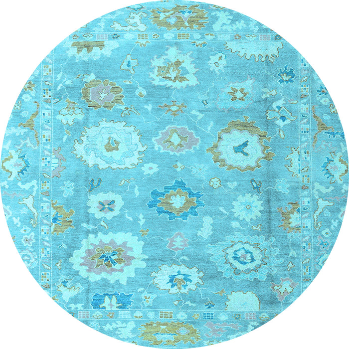 Round Machine Washable Oriental Light Blue Traditional Rug, wshabs4324lblu