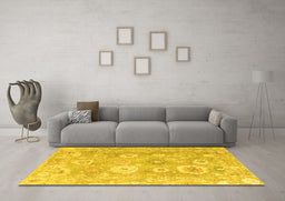 Machine Washable Oriental Yellow Traditional Rug in a Living Room, wshabs4324yw