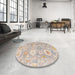 Round Abstract Khaki Rose Pink Oriental Rug in a Office, abs4324