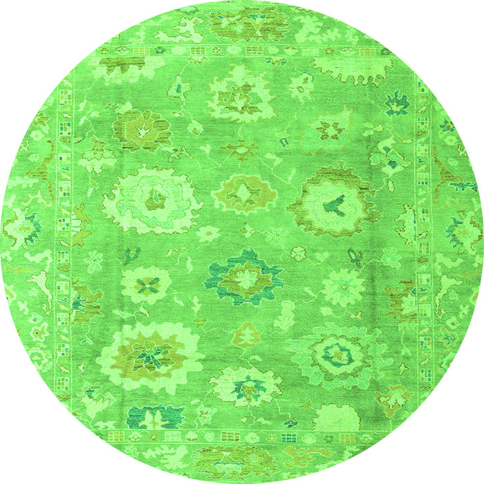Round Machine Washable Oriental Green Traditional Area Rugs, wshabs4324grn
