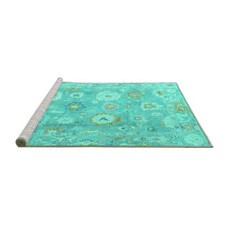 Sideview of Machine Washable Oriental Turquoise Traditional Area Rugs, wshabs4324turq