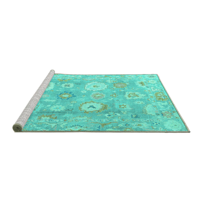 Sideview of Machine Washable Oriental Turquoise Traditional Area Rugs, wshabs4324turq