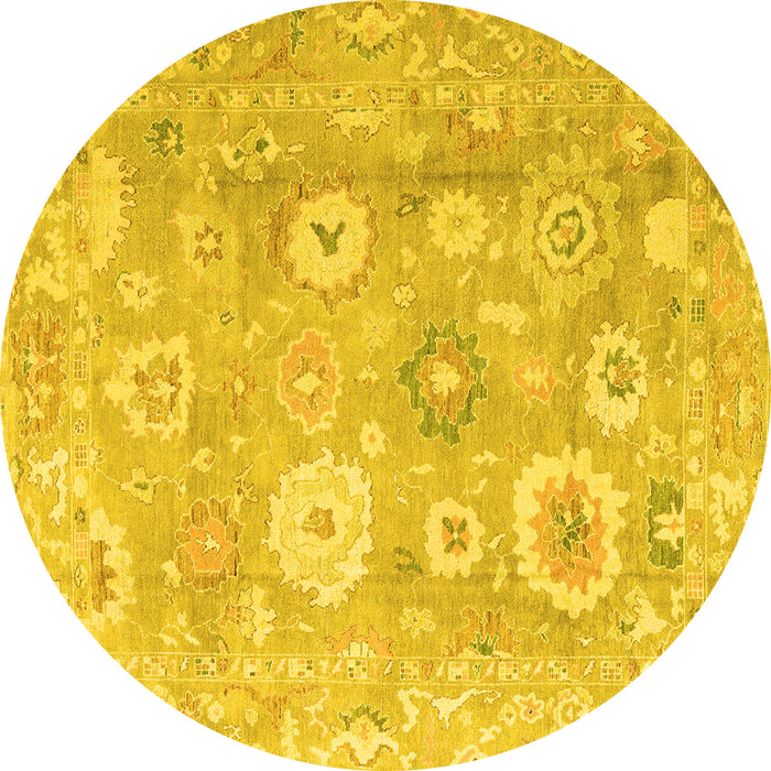 Round Machine Washable Oriental Yellow Traditional Rug, wshabs4324yw