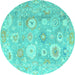 Round Oriental Turquoise Traditional Rug, abs4324turq