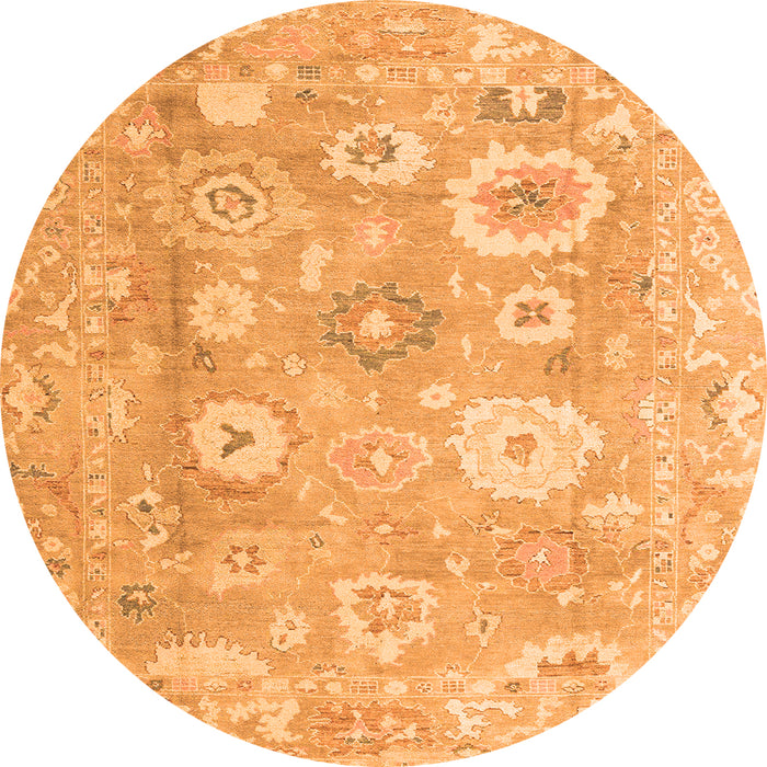Round Machine Washable Oriental Orange Traditional Area Rugs, wshabs4324org