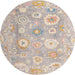 Round Machine Washable Abstract Khaki Rose Pink Rug, wshabs4324