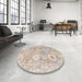 Round Machine Washable Abstract Khaki Rose Pink Rug in a Office, wshabs4324