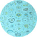 Round Machine Washable Oriental Light Blue Traditional Rug, wshabs4325lblu