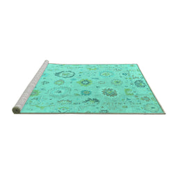 Sideview of Machine Washable Oriental Turquoise Traditional Area Rugs, wshabs4325turq