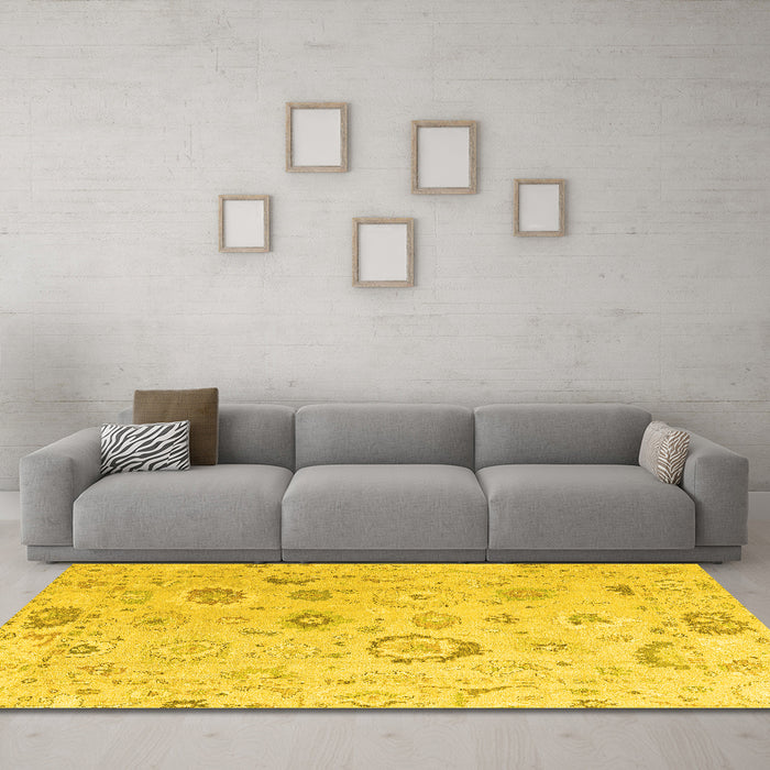 Machine Washable Oriental Yellow Traditional Rug in a Living Room, wshabs4325yw