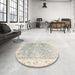 Round Abstract Sage Green Oriental Rug in a Office, abs4326