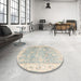 Round Machine Washable Abstract Sage Green Rug in a Office, wshabs4326