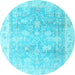 Round Machine Washable Oriental Light Blue Traditional Rug, wshabs4326lblu