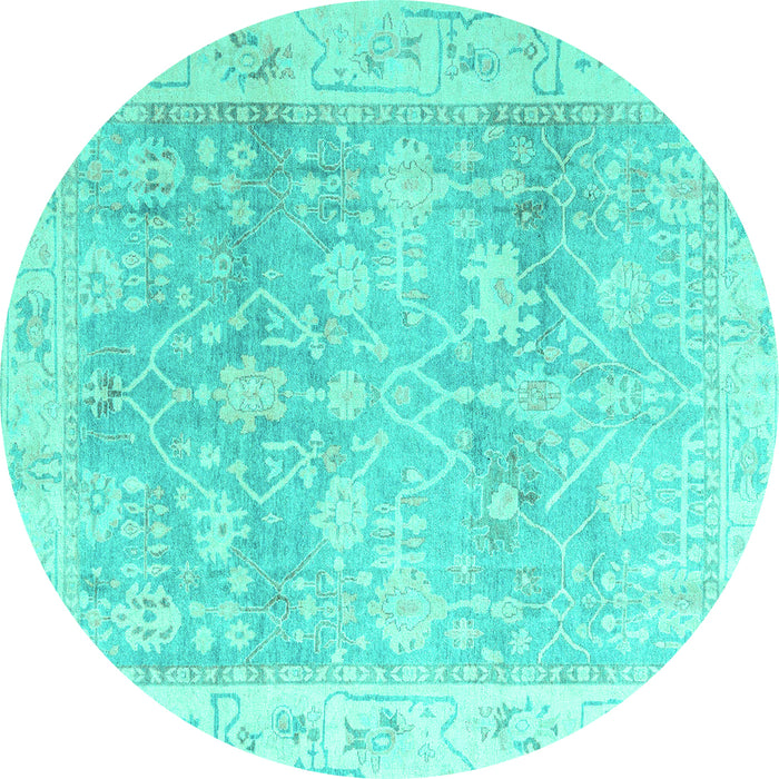 Round Machine Washable Oriental Turquoise Traditional Area Rugs, wshabs4326turq