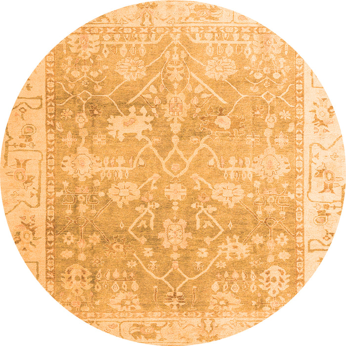Round Machine Washable Oriental Orange Traditional Area Rugs, wshabs4326org