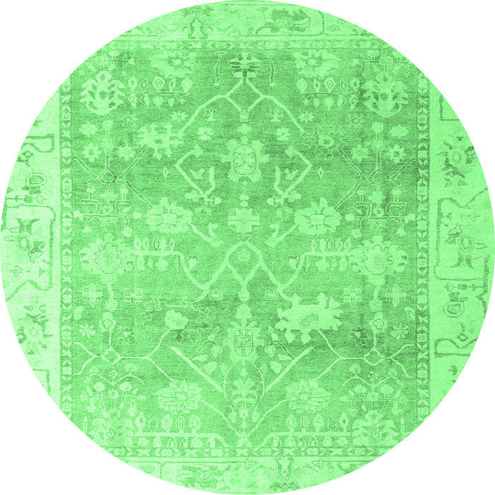 Round Machine Washable Oriental Emerald Green Traditional Area Rugs, wshabs4326emgrn